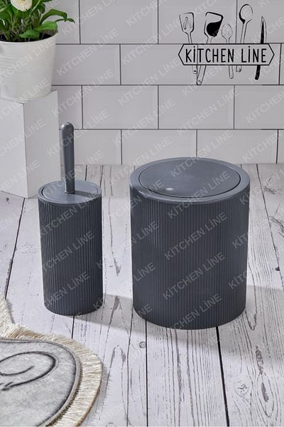 Kitchen Line Set coș de gunoi rotund și perie de toaletă - Set de baie gri închis