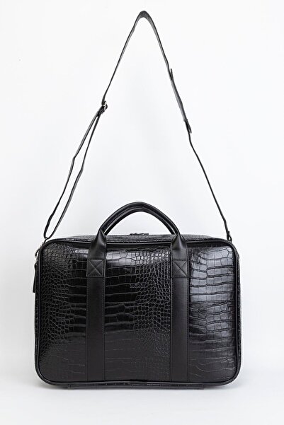 Sevinç Çanta حقيبة جلدية للجنسين ماك بوك 15.6 بوصة و 16 بوصة - تمساح أسود