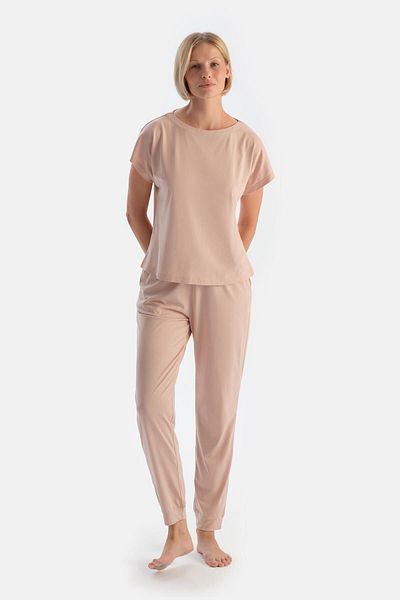 Dagi Set de pijamale pentru tricou și pantaloni din bumbac pieptănat cu pudră - mânecă căzută