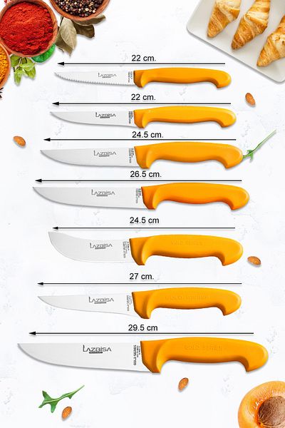 LAZBİSA Gold Series Kitchen Knife Set - Pastry, Montessev and Wooden Spoon (11 Pieces)