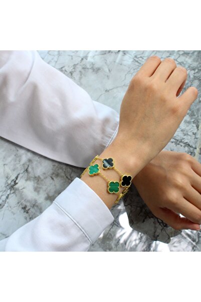 Shine All Day by Sevgi Yeşil 925 Ayar Gümüş Gold Kaplama Yonca Bileklik