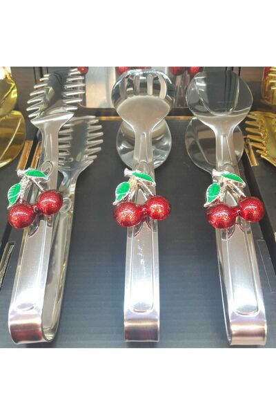 MEYLACO طقم ملقط تقديم مع إكسسوارات الكرز الفضي