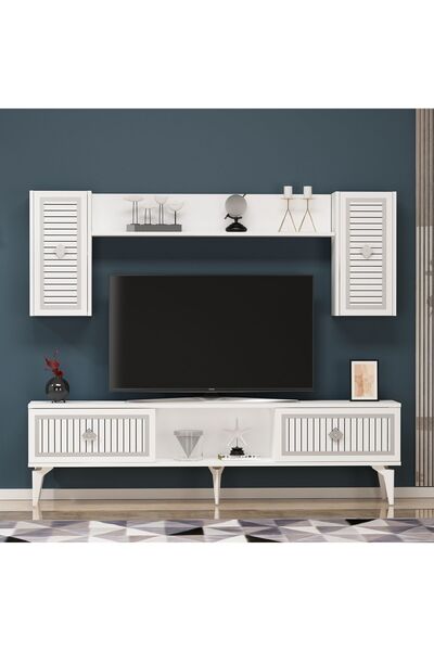 DEMONTE DECOR NİLL TV ÜNİTESİ TAKIMI BEYAZ-GÜMÜŞ