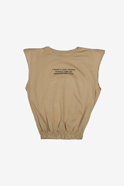 MARSEPTUN Kadın  Beli Lastikli Bej Vatkalı T-shirt