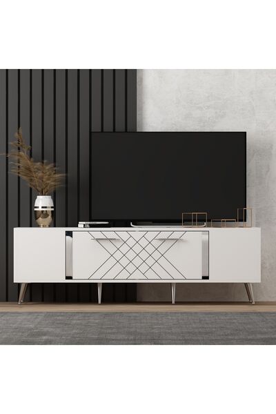 DEMONTE DECOR DETTAS TV ÜNİTESİ, 150 CM BEYAZ-GÜMÜŞ