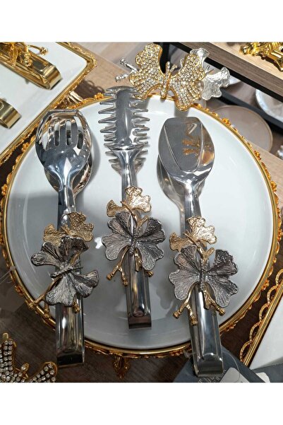 MEYLACO مجموعة ملقط تقديم فضية مع إكسسوارات فراشة ذهبية وفضية