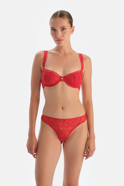 Dagi Lace Thong Panties with Red Back Accessory Detail