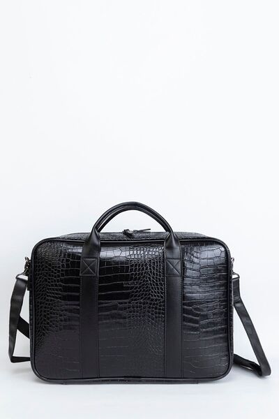 Sevinç Çanta حقيبة جلدية للجنسين ماك بوك 15.6 بوصة و 16 بوصة - تمساح أسود