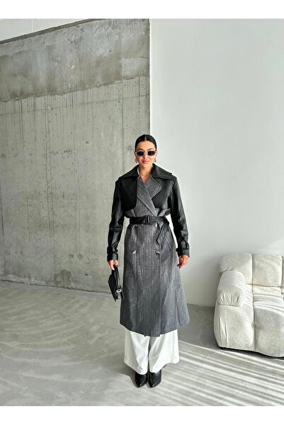 Laluvia Anthracite Long Coat - Full Sleeve Leather