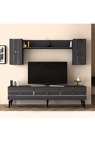 DEMONTE DECOR NORRA 180 CM TV ÜNİTESİ ANTRASİT-GÜMÜŞ