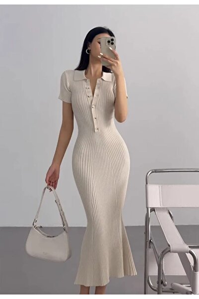 DAMGA Collection Rochie de vară tricotaje de damă cu mâneci scurte cu gât polo