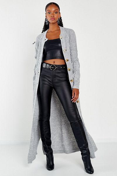 Hopoi Women's Braided Crew Neck Maxi Buttoned Cardigan