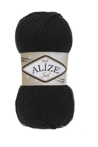 Alize Σάλι Glitter Πλεκτό Χειροποίητο Σπάντζο Μαύρο 060