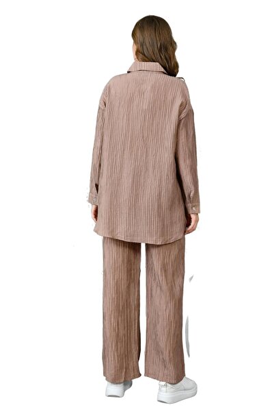 WOMAN VISION Comfortable Patterned Pleated Women's Shirt and Pants Set - 130