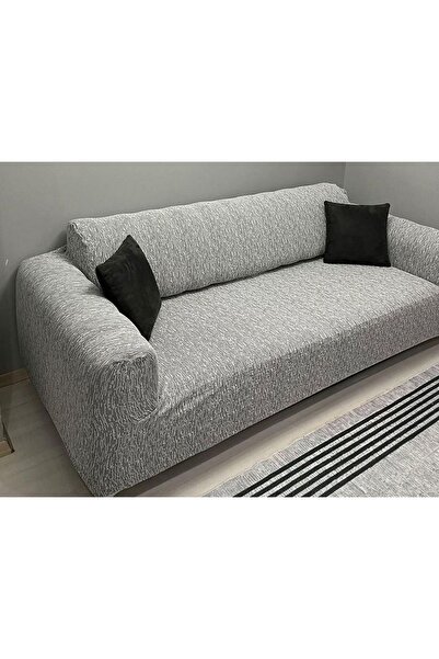 BTF HOME Jakarlı Düz Desen 3 3 1 1 Lastikli Koltuk Örtüsü Takımı Kanepe Çekyat Örtüsü Koltuk Kılıfı Taş-gri
