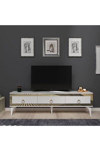 DEMONTE DECOR Ponny 180 Cm Tv Sehpası Beyaz Altın