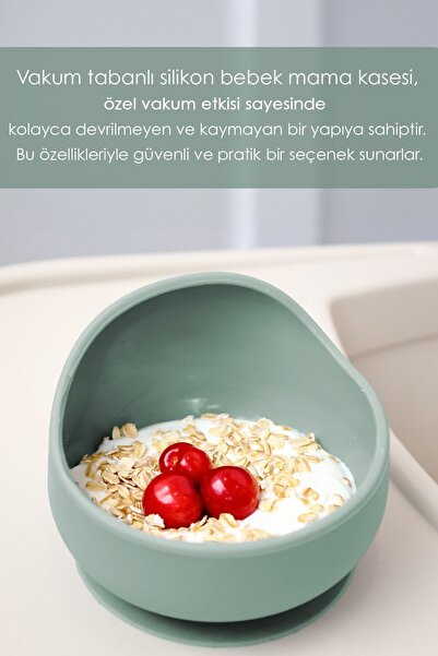 Meleni Baby Vakumlu Oval Silikon Kase - Yeşil