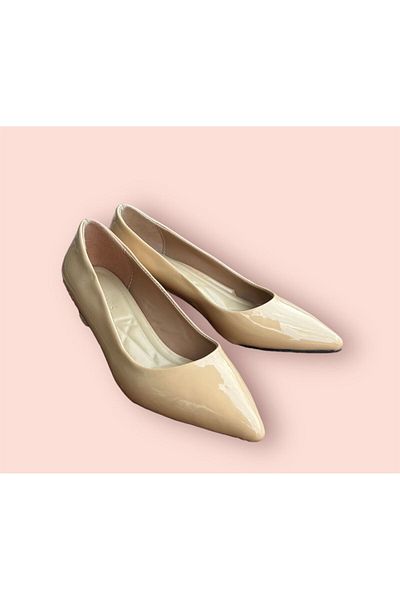 İpek Beige Sitiletto - Pantofi din piele lacuita cu toc mic