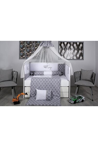 Mini Baby Bebek Uyku Seti Cibinlikli Kıng Gri 70x130 Ölçü