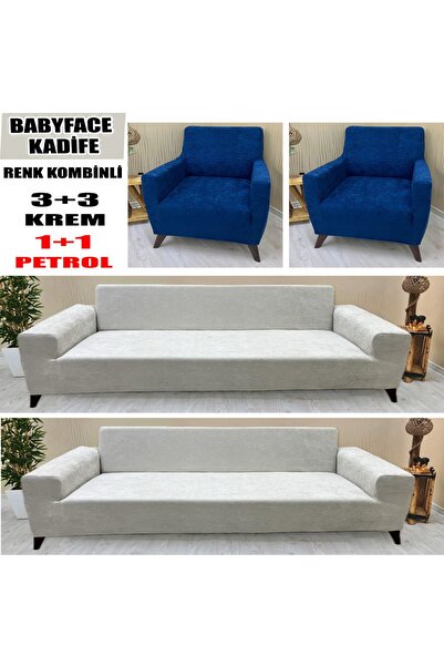 KILIFSAN BABYFACE KADİFE KUMAŞ RENK KOMBİNLİ 2 ADET ÜÇLÜ & ÇEKYAT- 2 ADET TEK...