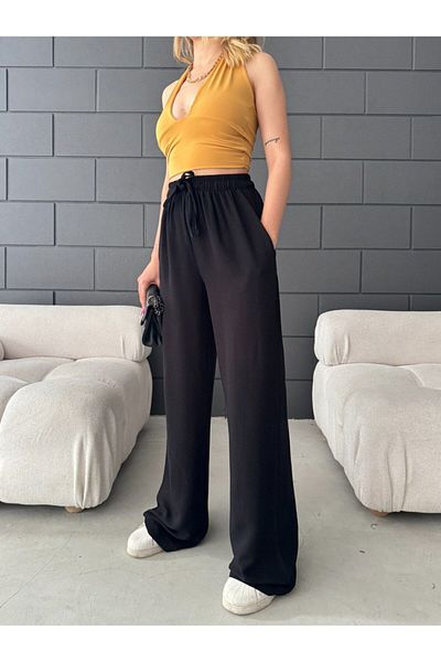 BİKELİFE Leinen Sommerhose für Damen - Elastischer Bund, Taschen, Weiter Schnitt