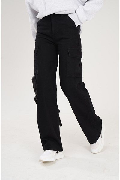 LAMİRAMOOD Ψηλόμεσο μαύρο παντελόνι Gabardine - Cargo Pocket και Palazzo Trend