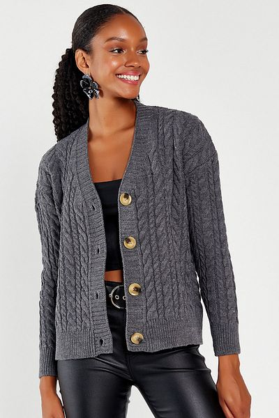 Hopoi Women's Knitted Patterned Short Cardigan - Buttoned