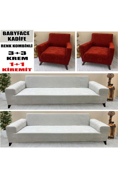 KILIFSAN BABYFACE KADİFE KUMAŞ RENK KOMBİNLİ 2 ADET ÜÇLÜ & ÇEKYAT- 2 ADET TEK...