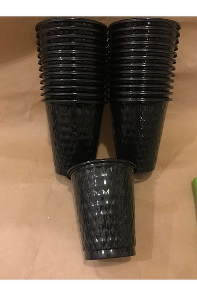 Deniz Party Store كوب بلاستيك أسود منقوش 25 قطعة 250 سم مكعب