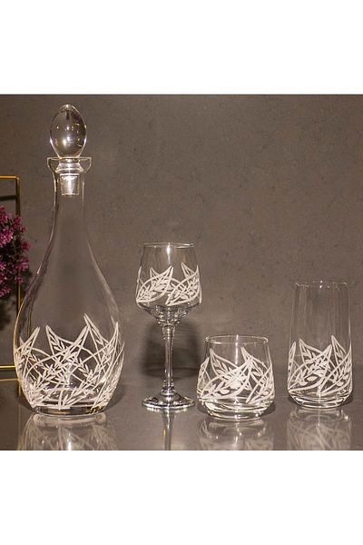 sudeka 37 Pieces Leaf Hand Decorated Glass Water Cup and Soft Drink Cup Set for 12 People