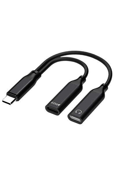 Ally İphone 16-15 Için Type-c Şarj Kulaklık 2in1 Çevirici Adaptör 60w Siyah