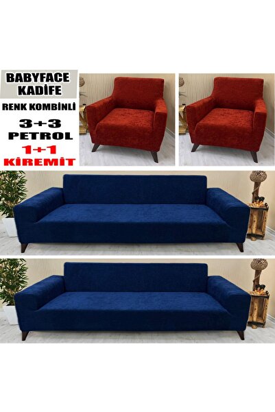KILIFSAN BABYFACE KADİFE KUMAŞ RENK KOMBİNLİ 2 ADET ÜÇLÜ & ÇEKYAT- 2 ADET TEKLİ SET KOLTUK KILIFI