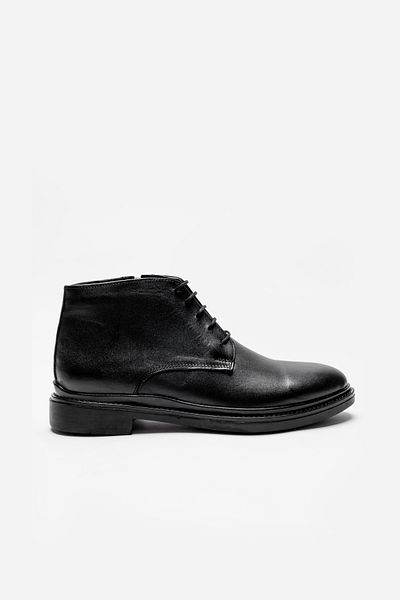 LUSIVE Genuine Leather Black Zippered Men's Winter Boots LUAS24AL0027