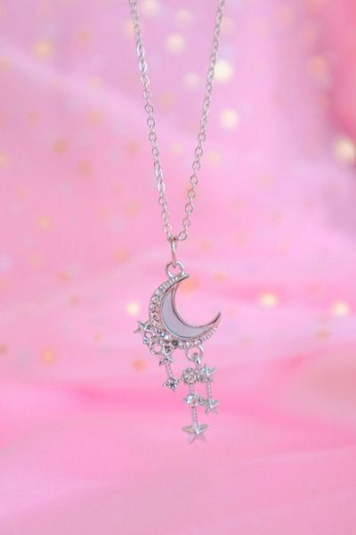 EFBUTİK Star Moon Imported Necklace - Silver Color, Chain and Dangle