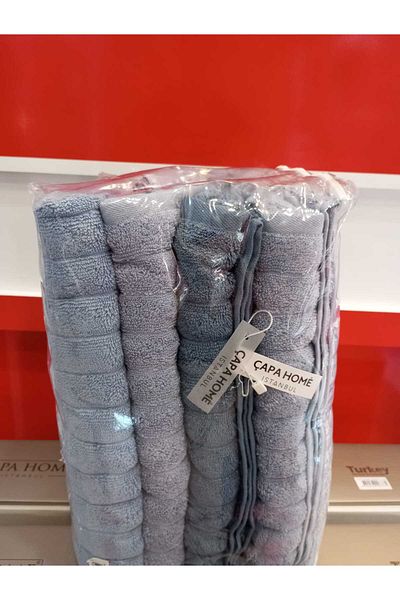 Çapa Home 4-Piece Premium Quality Transparent Cotton Bath Towels with Bag - Daily Use, Dowry Holder 70X140
