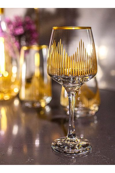 sudeka Flame Hand Decoration for 6 People - 18 Pieces Gold Glass Water Cup and Soft Drink Cup Set