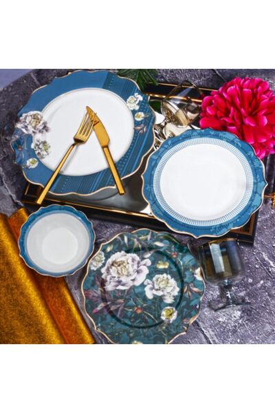 Kosova Porselen 24 Parça 6 Kişilik Yemek Takımı Çiçekli