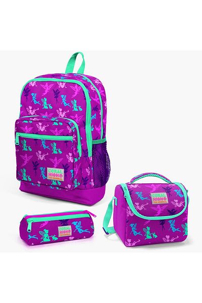 Yaygan Coral High Kids - Dark Pink, Water Green Fairy Patterned 3-piece School Bag Set
