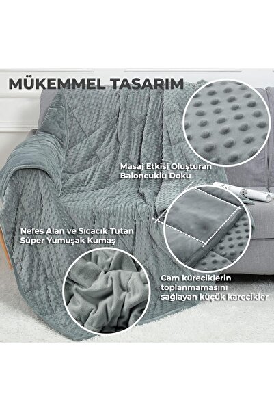 Terapise Süper Yumuşak Wellsoft Ağırlıklı Yorgan / Battaniye, 7 kg, Gri, Çift Taraflı, Tek Kişilik, 60kg üstü