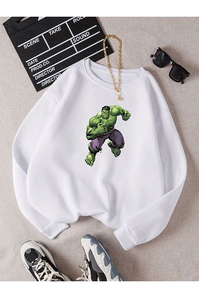 BENROMA Παιδικό Unisex ριγέ φούτερ με στάμπα Hulk Character - Crew Neck