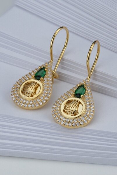 Silvano Jewelry 925 Ayar Gold Zirkon Taşlı Tuğralı Gümüş Küpe