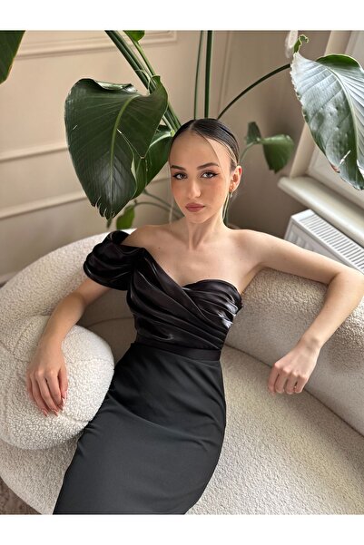 seri creation Βραδινό φόρεμα με έναν ώμο διπλό χρώμα Midi μήκους Φόρεμα γάμου αρραβώνων Αποφοίτηση