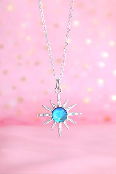 EFBUTİK Silver North Star Imported Necklace with Blue Stones