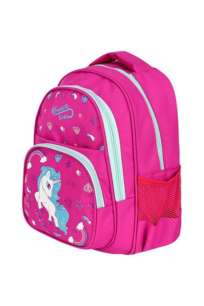 Waddell Geantă de școală pentru fete de școală primară cu trei compartimente unicorn roșu