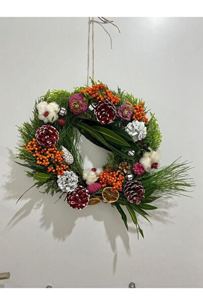 Doğal Tasarım Πρωτοχρονιάτικο στολίδι για την πόρτα Το ζωντανό κλαδί πεύκου π...