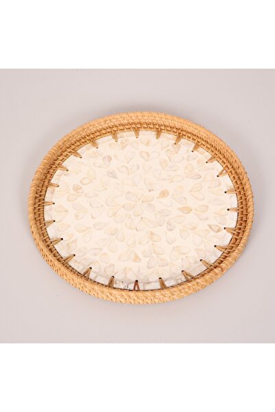 Mylamp Anita 30x3 cm Sedefli Rattan Tepsi & Duvar Dekoru