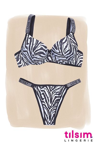 CALİA Zebra Printed Stone Λεπτομερές Σετ Γυναικείο Σουτιέν και λουράκι - Micro Fabric