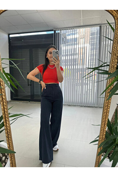 caddstore Gk Çizgili Yan Düğme Detaylı Pantolon