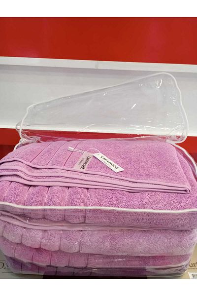 Çapa Home 4-Piece Premium Quality Transparent Cotton Bath Towels with Bag - Daily Use, Dowry Holder 70X140