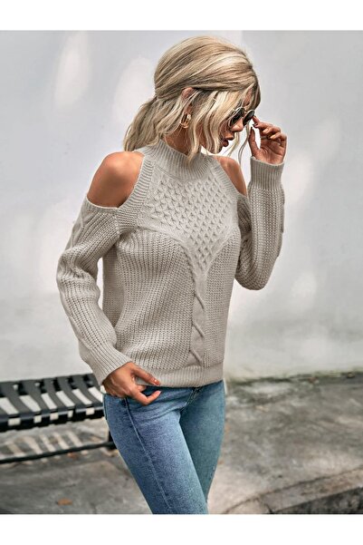 AQE FASHION Rolákový svetr z norkového úpletu - podrobně úplet do vlasů Thessaloniki přes rameno